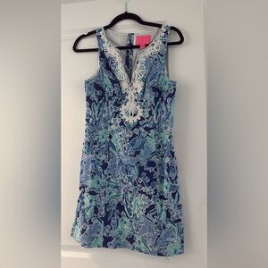 Lilly Pulitzer Blue Plunge Neck Sleeveless Sundress